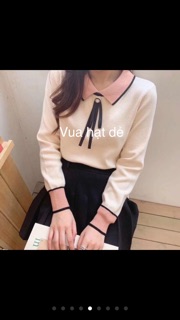 Áo len thắt nơ lông thỏ hàng Quảng Châu cao cấp