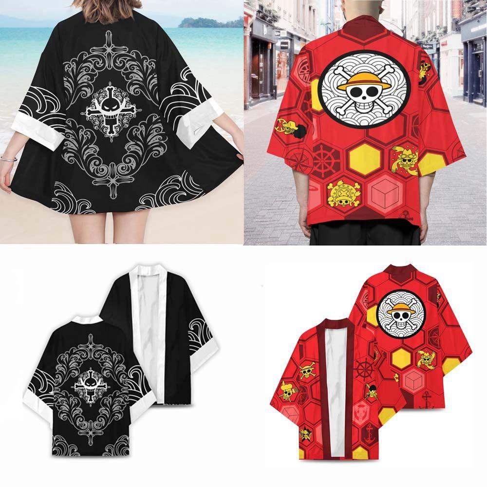 OCEANMAP Set Áo Khoác Kimono Đỏ Hóa Trang Nhân Vật Monkey D Luffy Dễ Thương