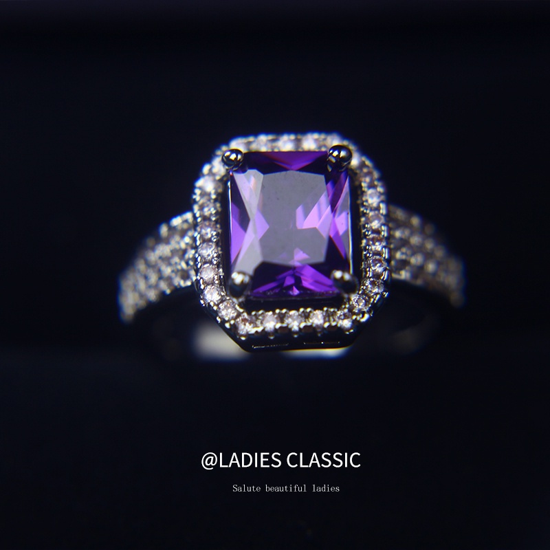 Nhẫn Mặt Vuông Đính Đá Zircon Tinh Xảo Lãng Mạn Cho Nữ