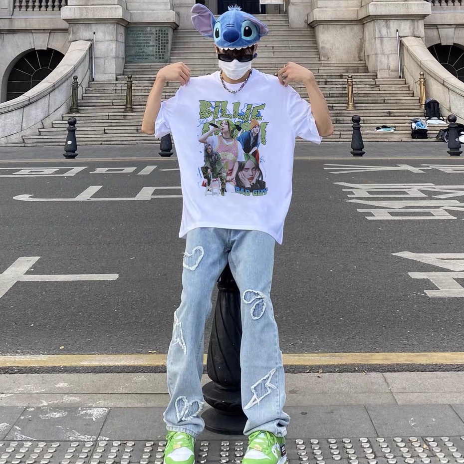 [QUÀ TẶNG STICKER] Áo thun Billie Eilish form rộng tay lỡ, áo phông Billie Eilish form rộng  vải cotton in hoạt tiết