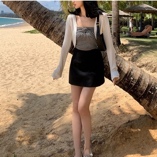 Chân váy đen chữ a ngắn công sở dáng dài ôm xòe nhẹ cạp liền có quần trong xếp 2 viền ly - Chân váy cạp lưng cao bigsize