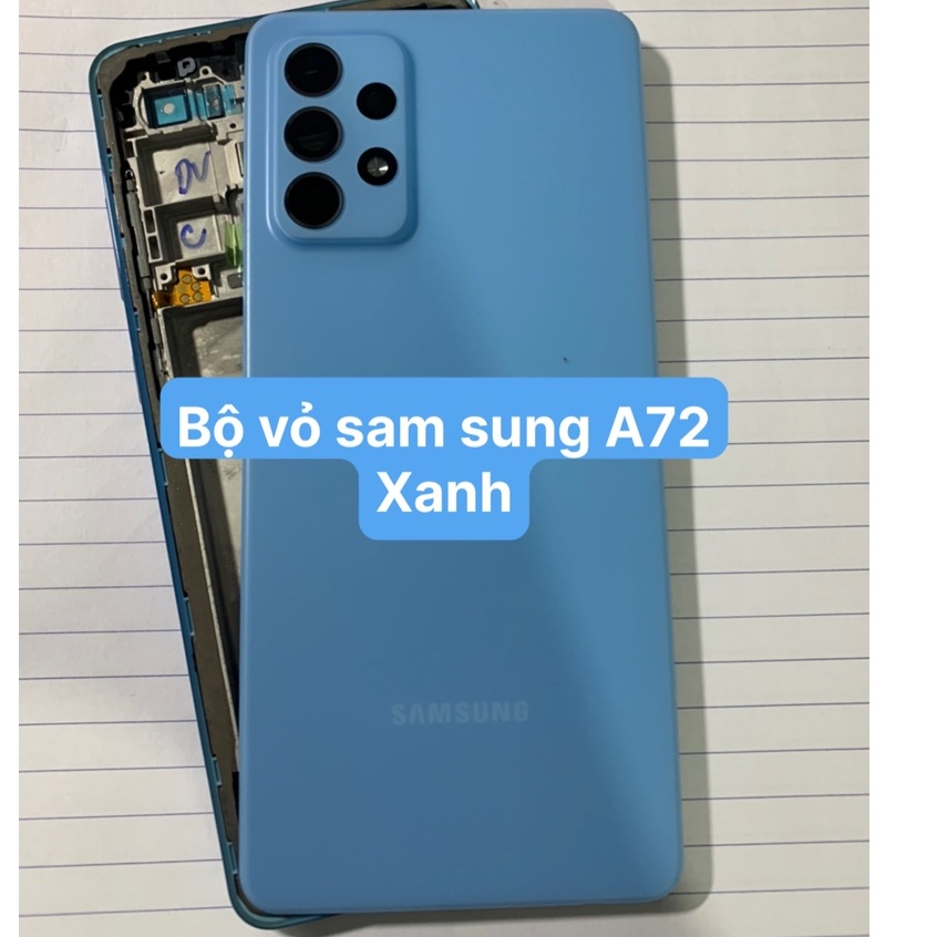 Bộ vỏ samsung A72 - gồm lưng, kính camera, xương sườn máy, phím nhựa