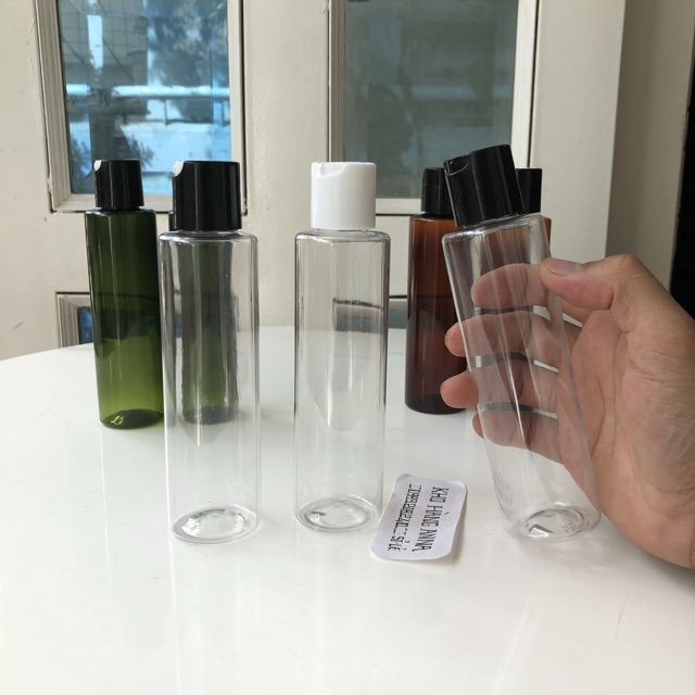 Vỏ chai nhựa 150ml/ 100ml  nắp nhấn bật, Vòi nhấn nhỏ giọt- Chai pet nhựa màu nâu/ trong suốt/ xanh lá/ Chai trắng 100ml