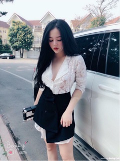 Chân váy lệch- áo ren
