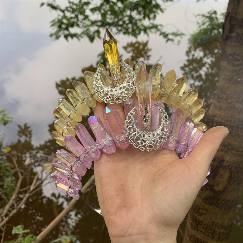 Băng Đô Cài Tóc Hình Vương Miện Đính Đá Pha Lê Trong Suốt Phong Cách Bohemian Dành Cho Cô Dâu