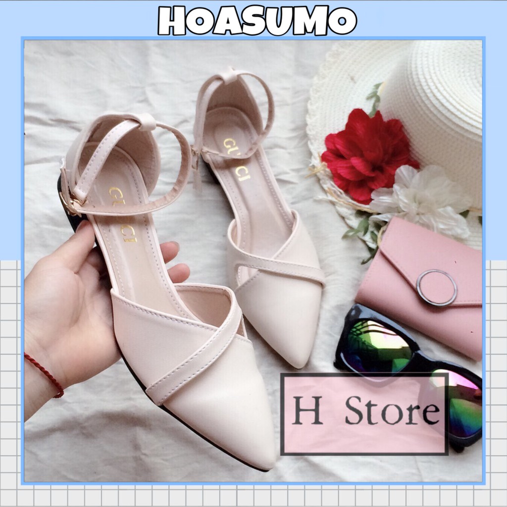 (hoasumo_form rộng lùi 1size) giày sandal mũi chéo cao 3cm cực xinh