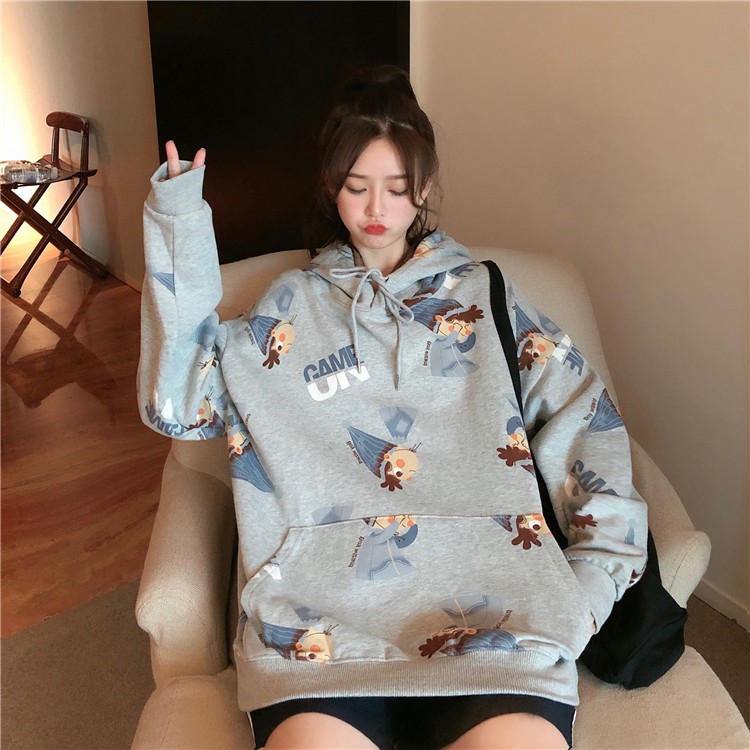Áo hoodie nỉ bông in HOẠT HÌNH Unisex form rộng kiểu dáng Ulzzang | BigBuy360 - bigbuy360.vn