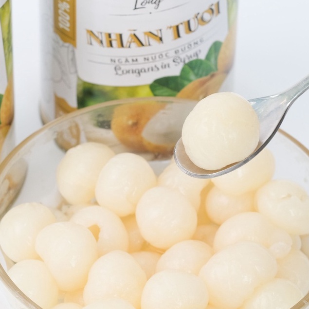 Nhãn Tươi Đóng Hộp/Nhãn Ngâm Nước Đường CÁT LONG lon 565g- TOPPING CHO CHÈ/KEM/TRÀ NHÃN