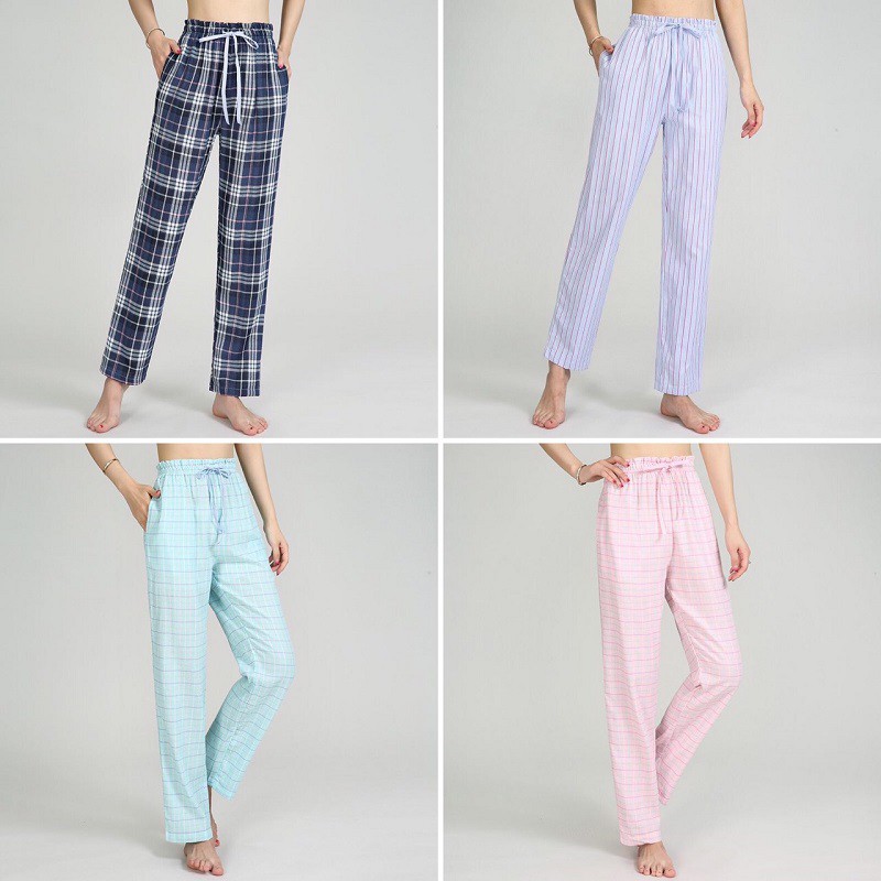 Quần mặc nhà cotton dáng suông kẻ sọc