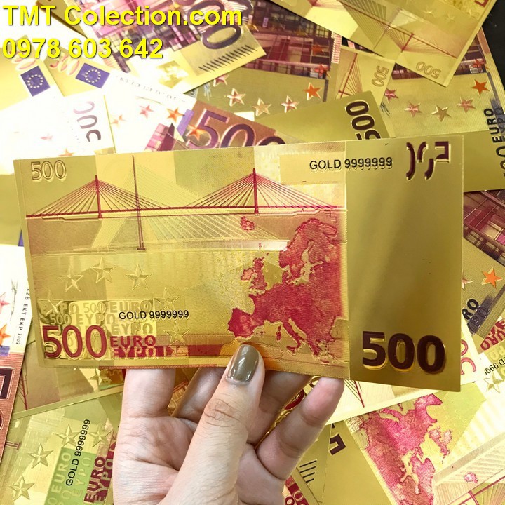 Tiền 500 EURO mạ vàng, chất liệu Nhựa Plastic, dùng để trang trí, lưu niệm, làm kỷ niệm, làm quà tặng thú vị - SP000146