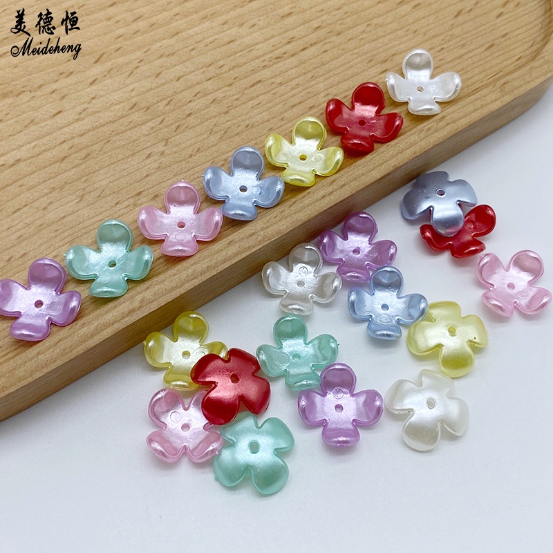 (50g~150 cái)Hoa nhựa ngọctrai 4 cánh 17mm, Nguyên liệu làm trang sức cổ trang, Nguyên liệu diy