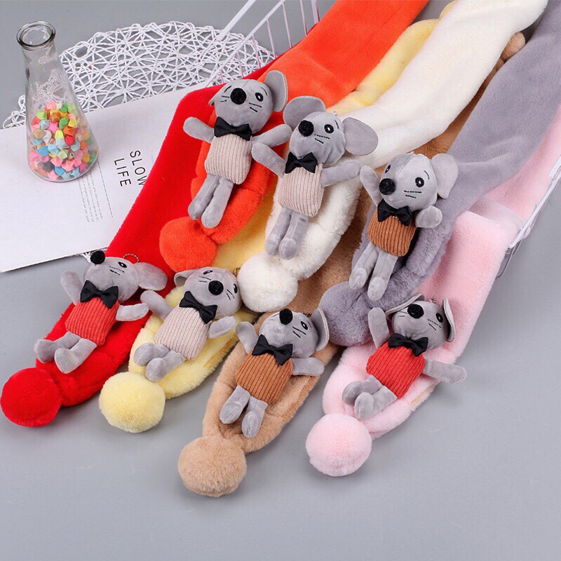 Khăn quàng cổ lông thỏ gắn thú 3D kute cho bé trai bé gái (Giao ngẫu nhiên)