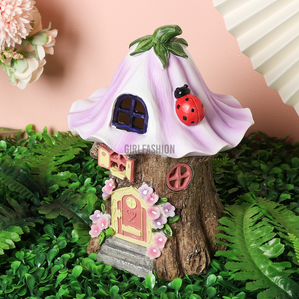 Farmhouse Style Solar Garden Decor Large Fairy House Pixie Outdoor Ornament Home Gift Xmas