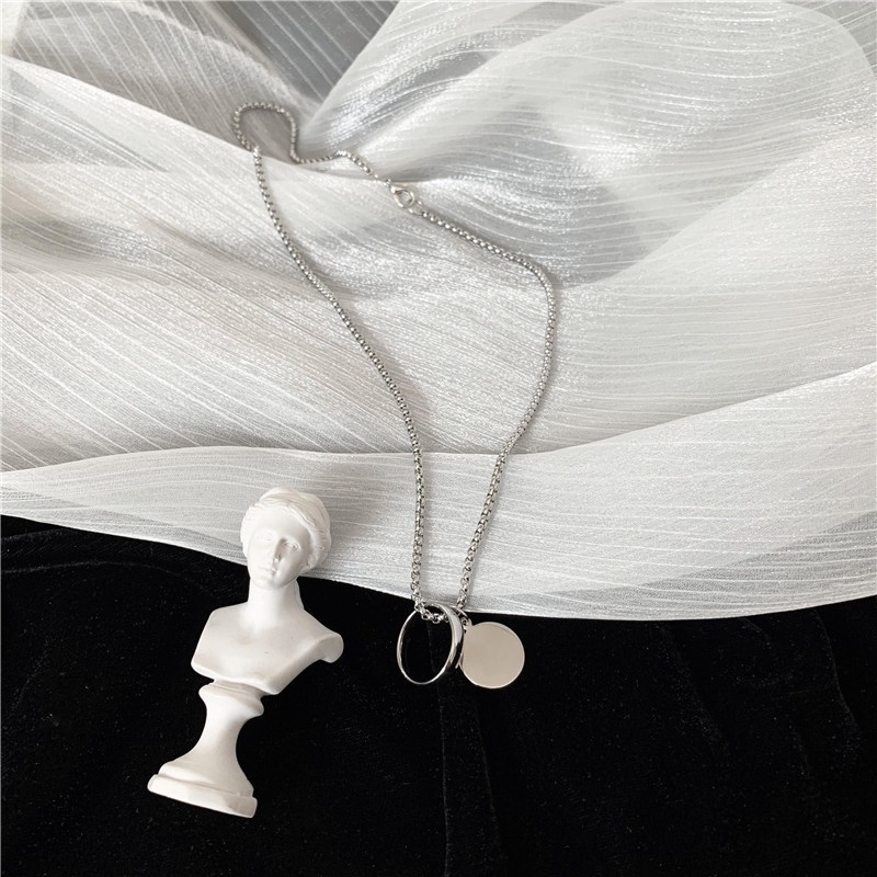 [Augustcloth | AugustJewelry] Dây chuyền/ vòng cổ hợp kim vòng tròn kèm miếng tròn phong cách Hàn Quốc