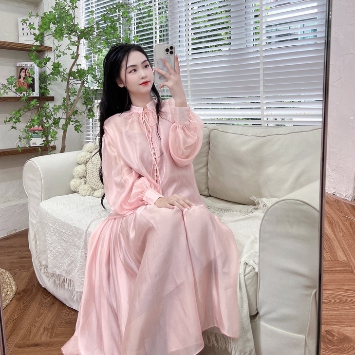 Mita Boutique - Set Tơ Nữ Áo Sơ Mi Kết Hợp Chân Váy Dài Tiểu Thư Mita - L009