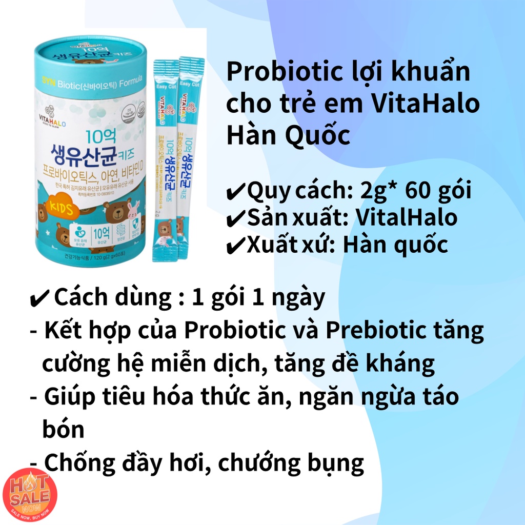 Probiotic lợi khuẩn cho trẻ em VitaHalo Hàn Quốc – 60 gói