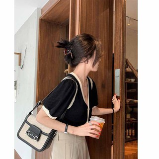 ÁO CỘC TAY PHỐI VIỀN BASIC LEN MỎNG