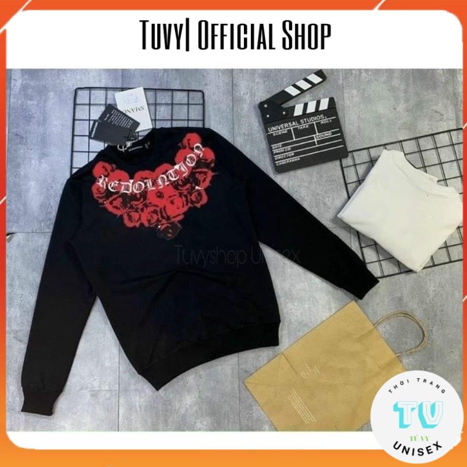 Áo nỉ nam nữ unisex TUVYSHOP Áo Sweater Hoa Hồng To In Cổ dày ấm tay bồng nhiều màu