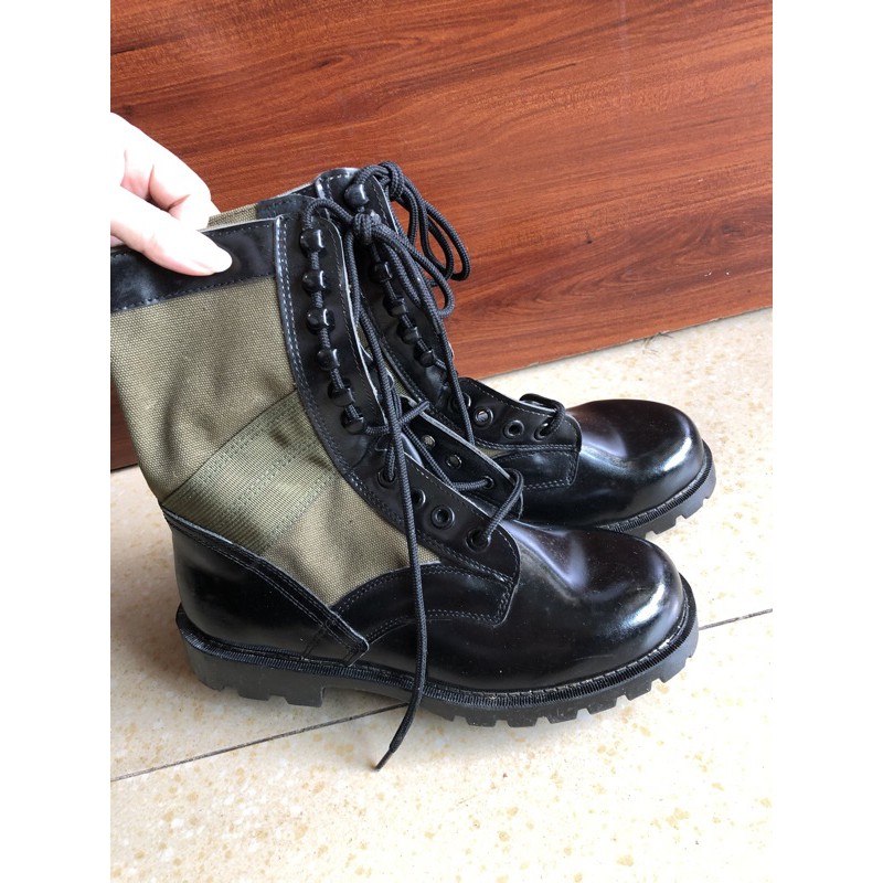 Giày cao cổ vải xanh viền da | BigBuy360 - bigbuy360.vn