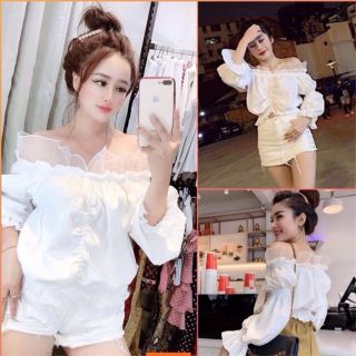Áo bẹt vai bo eo công chúa dễ thương .