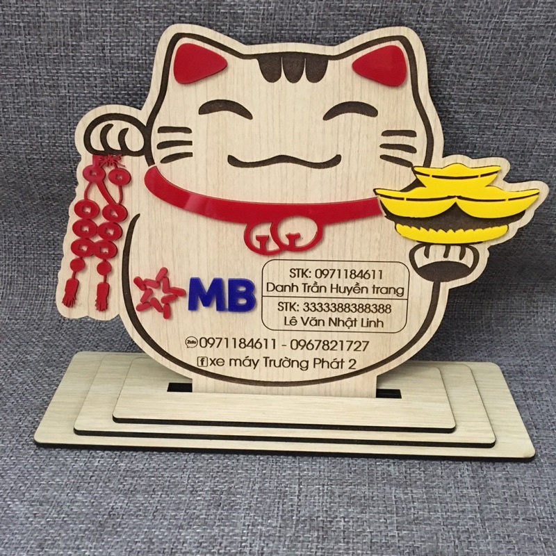 Bảng Gỗ Mèo Thần Tài Tên Shop Thông Tin Số Tài Khoản Ngân Hàng, Mã Qr Code Để Bàn