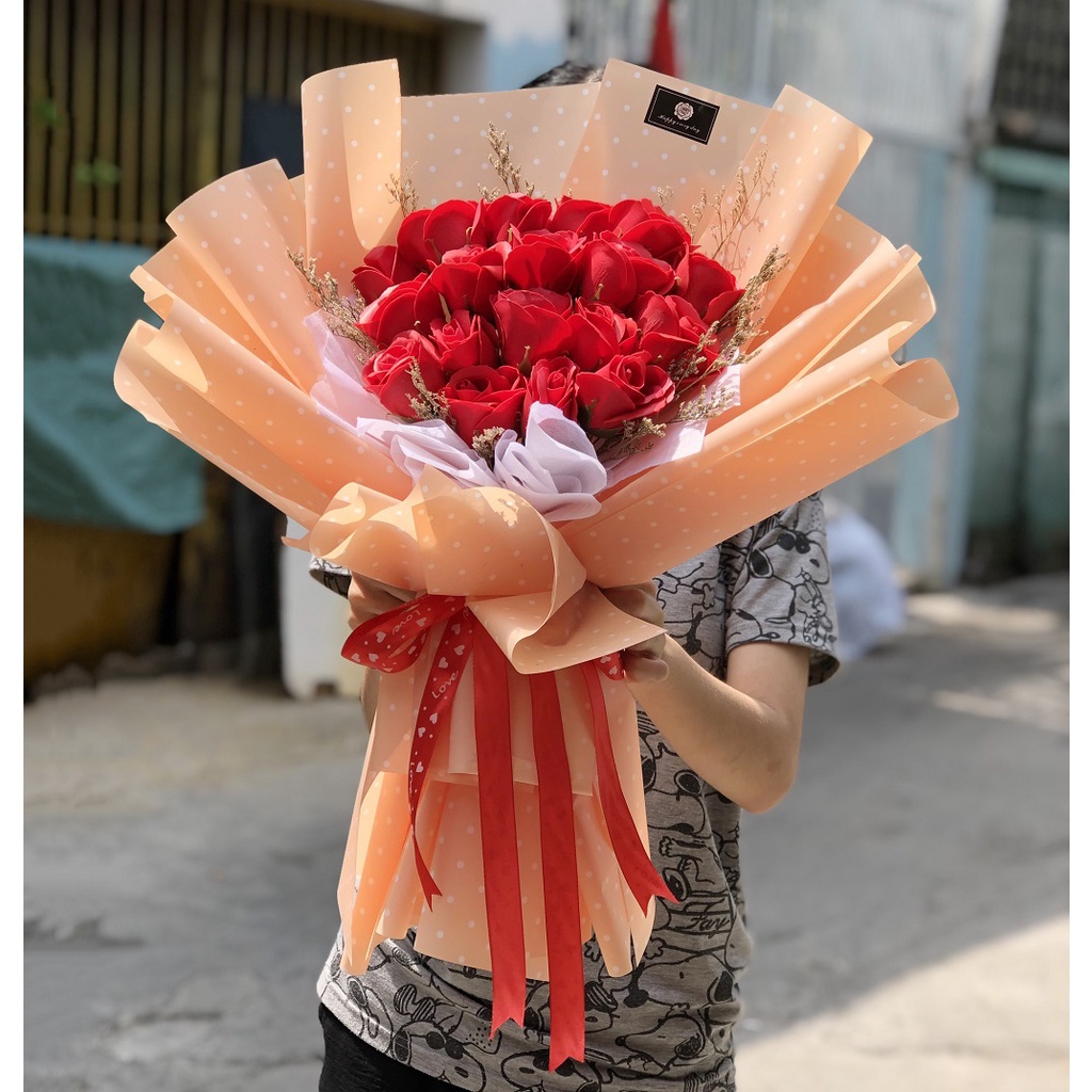 Bó Hoa Sáp Sắc Đỏ Rực Rỡ 18 Bông Cao Cấp - Quà tặng bạn gái bạn thân sinh nhật, hoa tặng mẹ, 8/3, 20/10, 20/11