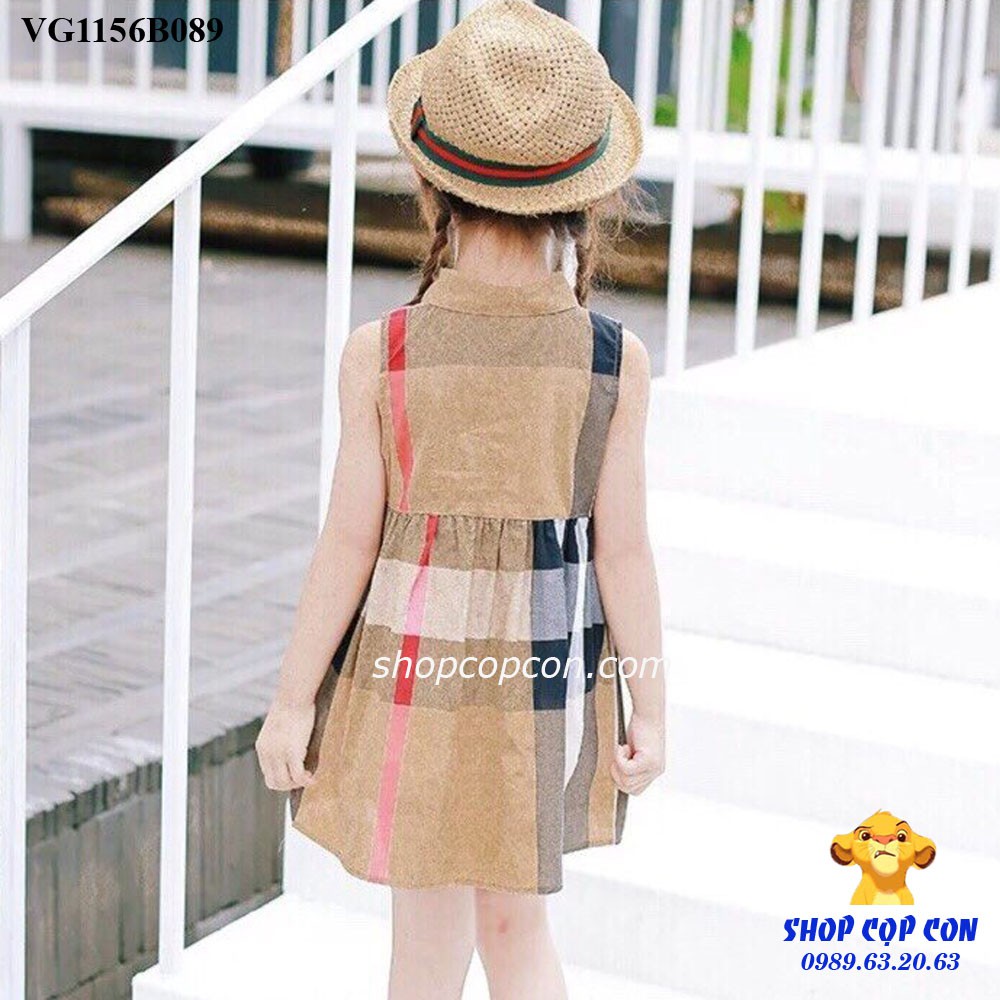 Đầm caro cổ sơ mi cho bé từ 12-28kg