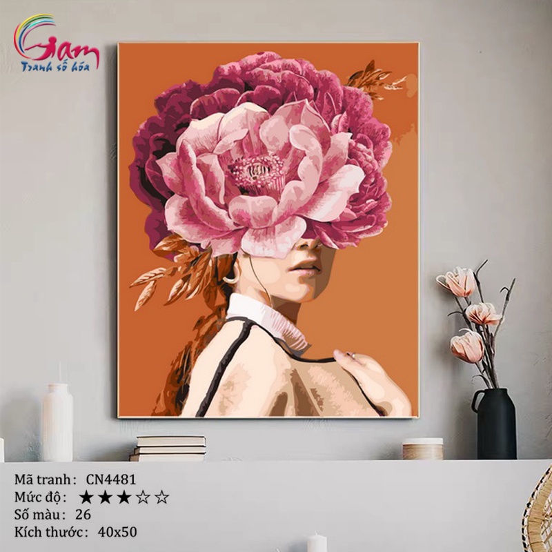 Tranh tô màu theo số cô gái hoa căng khung 40x50cm CN4481