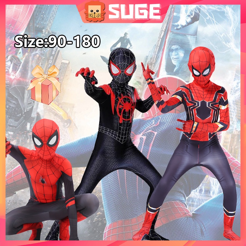【Suge】Trang phục Halloween Người nhện Cosplay Boy T Áo sơ mi Phù hợp với Siêu anh hùng Hoodie Bodysuit Jumpsuit Trẻ em