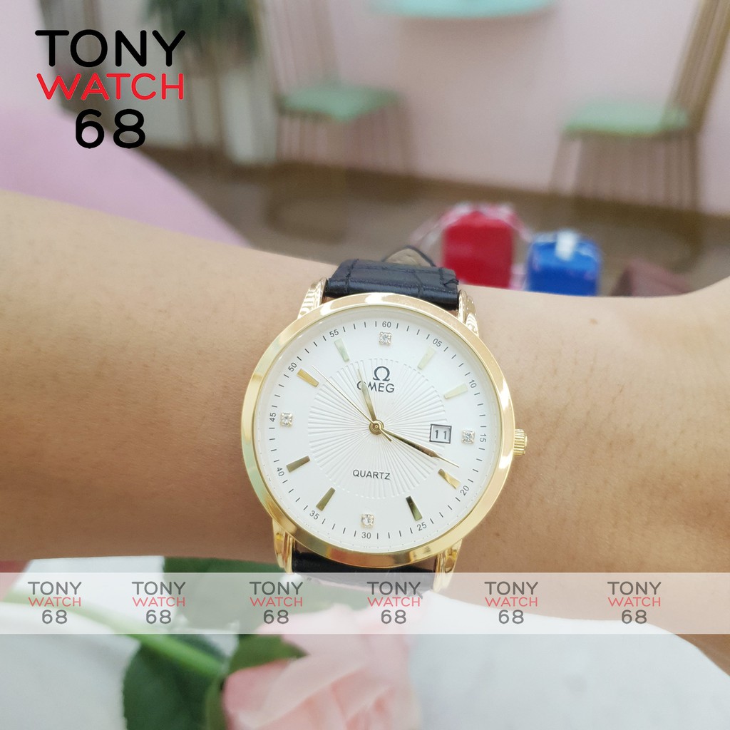 Đồng hồ đôi nam nữ OMG dây da viền mạ vàng chống nước chính hãng Winsley | BigBuy360 - bigbuy360.vn