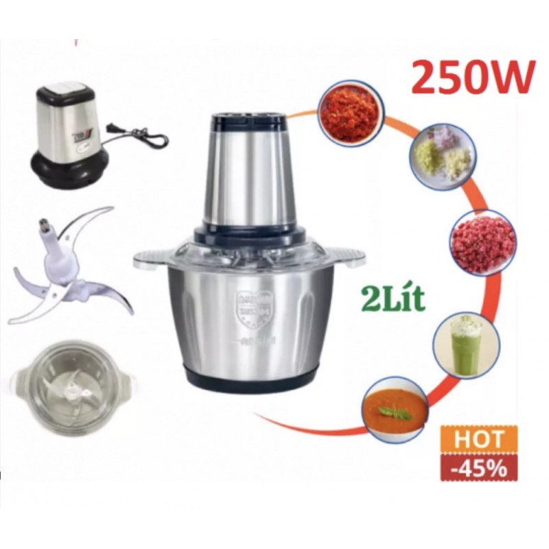 Máy Xay Thịt Đa Năng Cối Inox 304 2L Công xuất 300W Lưỡi Kép (hàng mới về)  GIÁ SỈ SIÊU RẺ