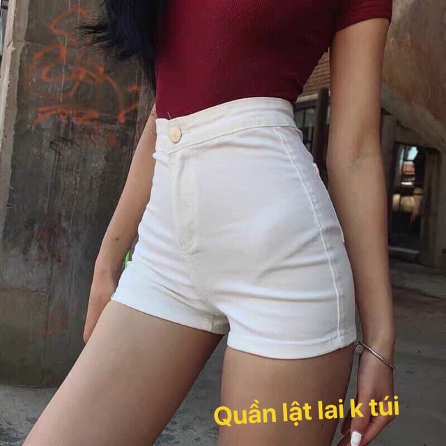 Quần short jean túi