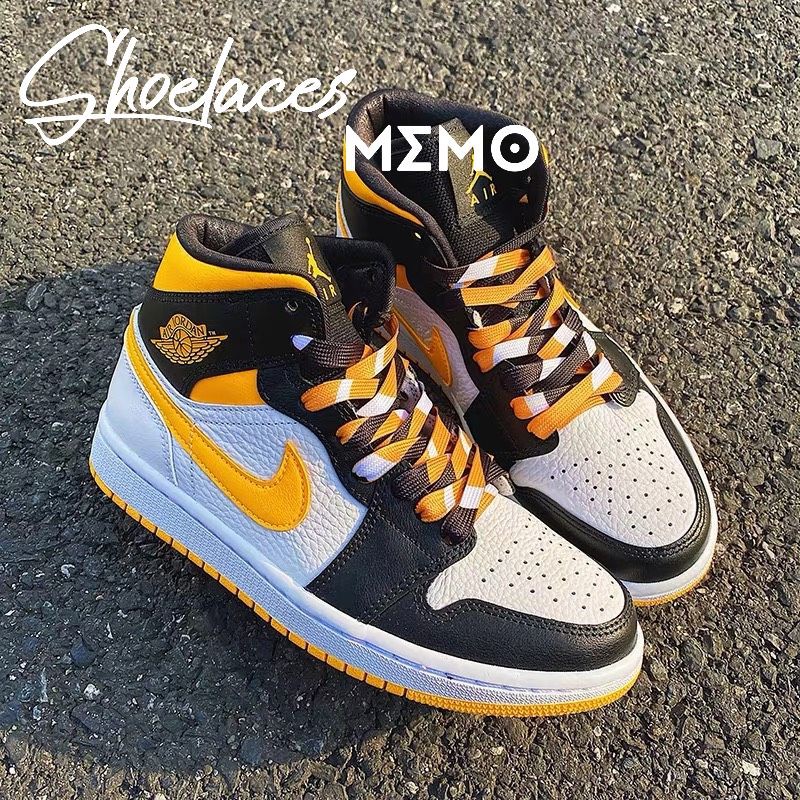 Dây Giày Nike Air Jordan 1 Mid Yellow Toe Black- Dây Giày Custom Đen Vàng