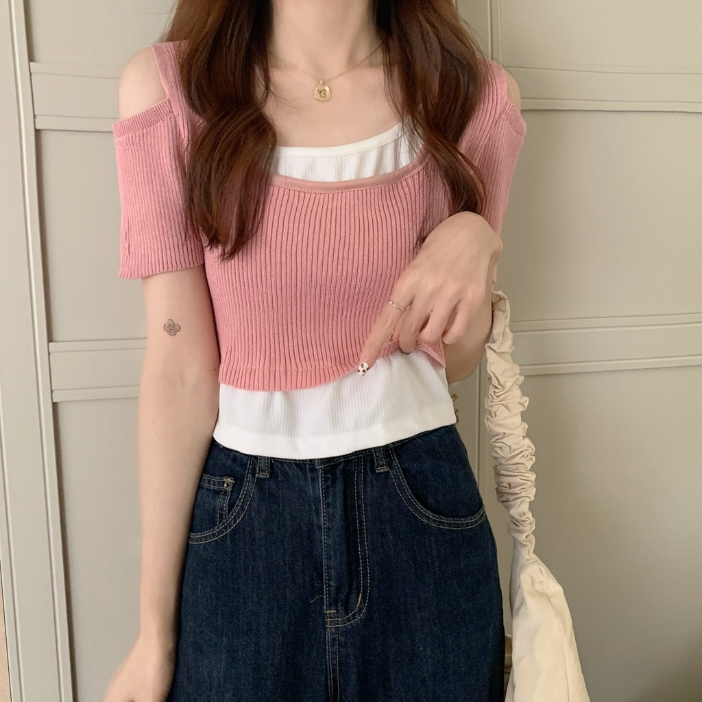 Áo Thun Tay Ngắn Giả Hai Lớp Phong Cách Thời Trang Mới Mùa Hè 2022