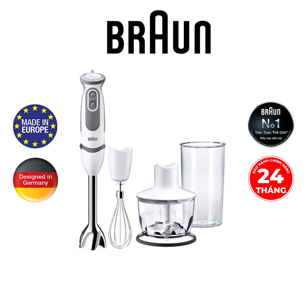 Máy xay cầm tay Braun MQ5235 Sản xuất 100% tại Châu Âu Số 1 thế giới, Công suất 1000w, chống văng độc quyền, xay nhanh.