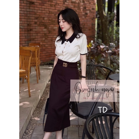 Áo len nữ cổ đức đính chữ cha.nel
