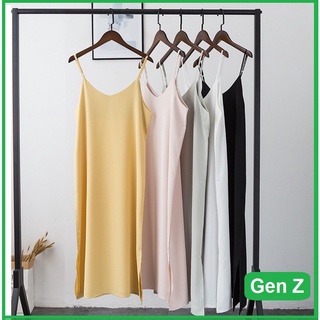 Váy 2 dây, đầm xuông chất đũi lụa trơn basic nữ MIXGENZ