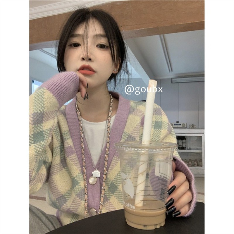 Cardigan croptop kẻ tím siêu xinh xắn cho bạn nữ Order #032
