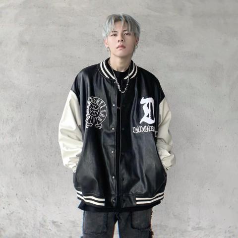 Áo khoác da Varsity D SKWANG TK01 form rộng cá tính unisex nam nữ chính hãng