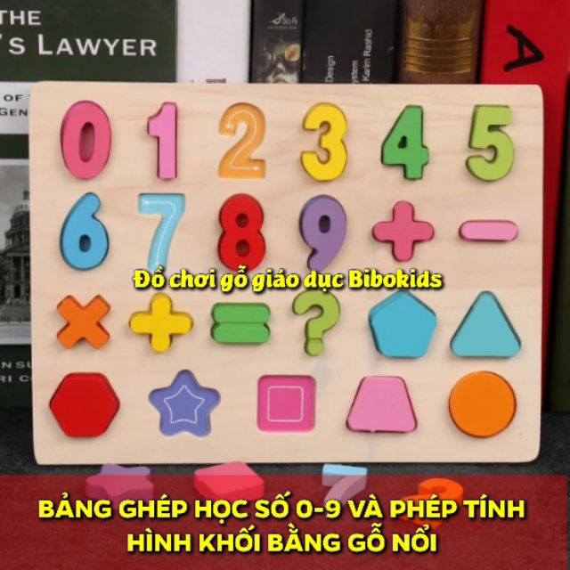 Bảng ghép gỗ nổi 10 số và ghép hình khối cho bé