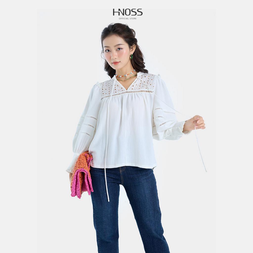 Áo Kiểu Nữ Thời Trang HNOSS Tay Dài Phối Ren HNAKI079