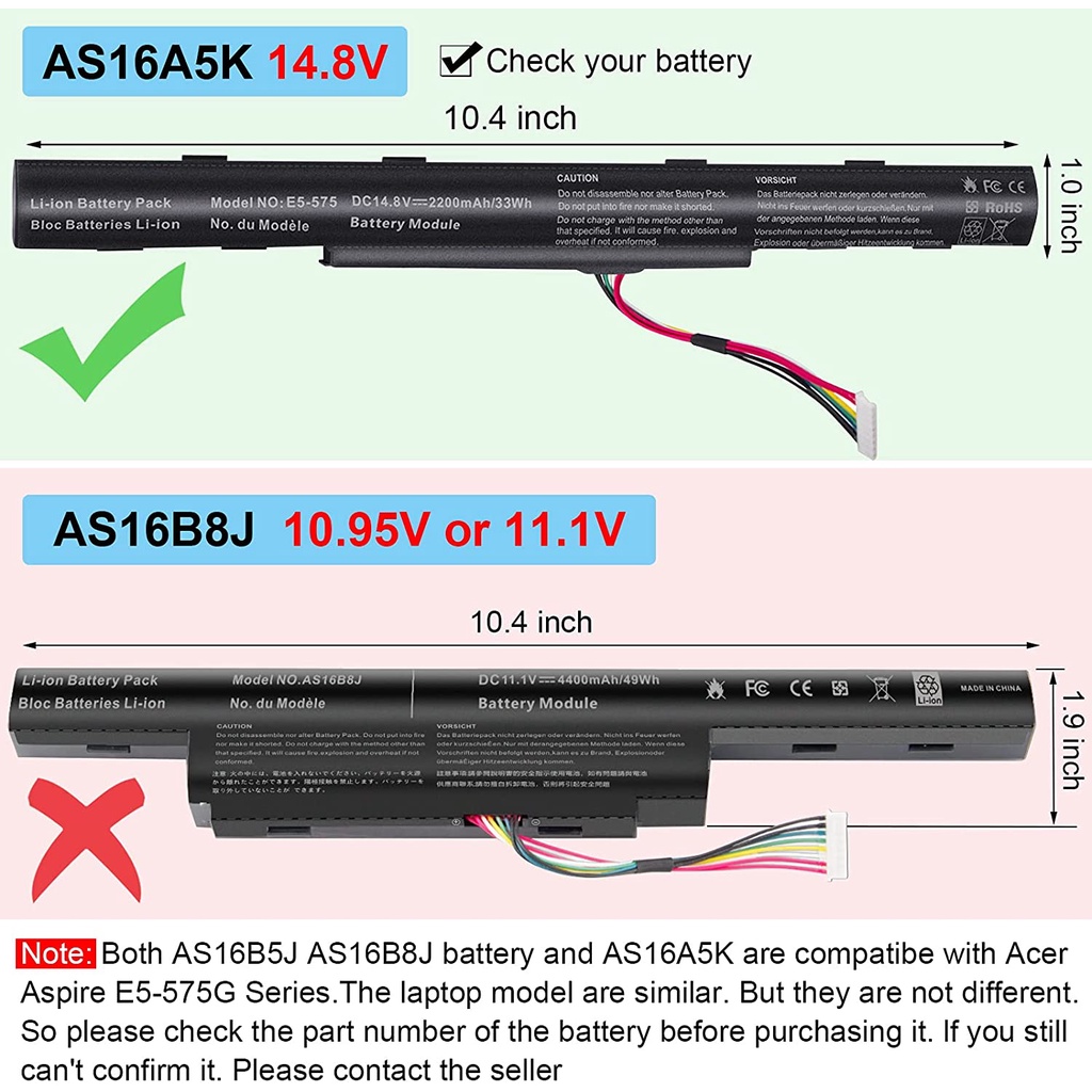 PIN ZIN Acer Aspire E5-475 E5-475G E5-575 E5-575G E5-774 E5-774G AS16A5K NÉW 100%