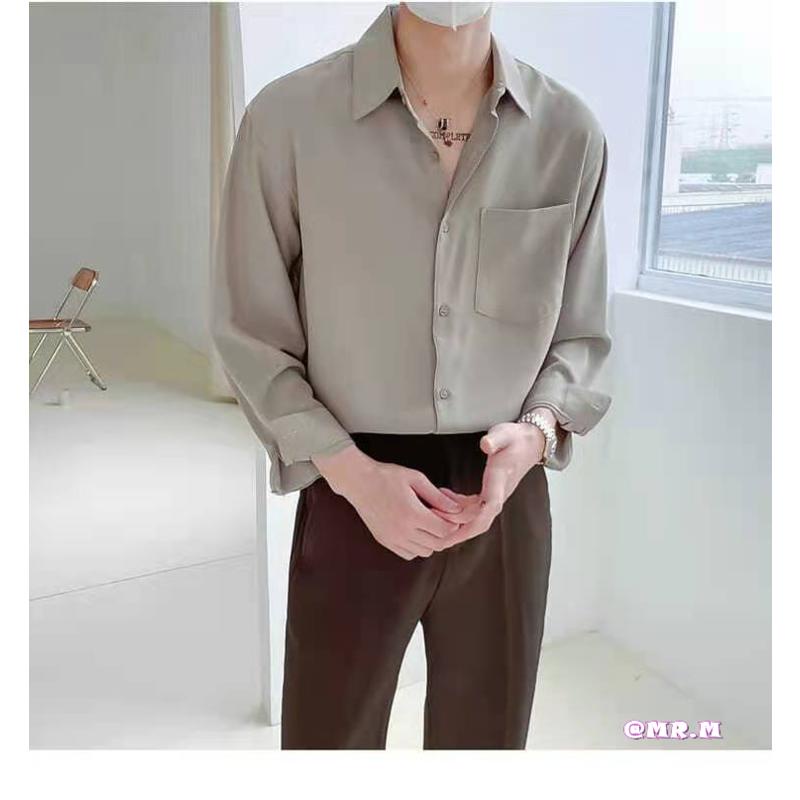 Áo sơ mi lụa chiffon co giãn mịn chống nhăn dáng rộng phong cách Hàn Quốc thời trang unisex