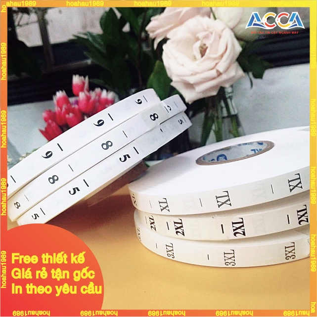 Cuộn nhãn mác đủ size ,đủ số Mác gắn cổ hoặc gắn sườn quần áo mác vải giấy