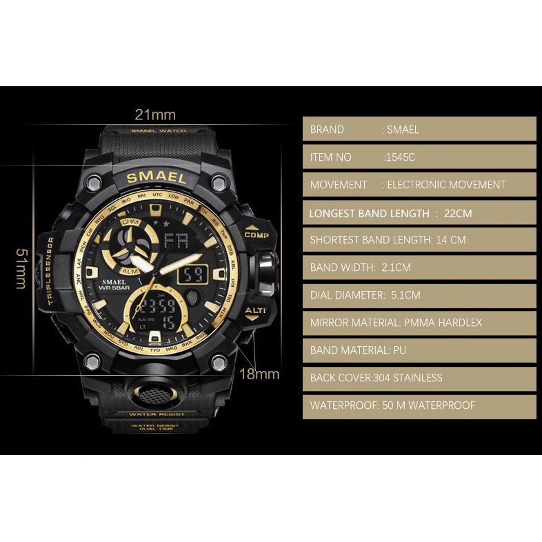 (New Arrival) Đồng Hồ Điện Tử Thể Thao Nam Chính Hãng SMAEL 1545C Phiên Bản Sport Chống Nước Cực Tốt | BigBuy360 - bigbuy360.vn