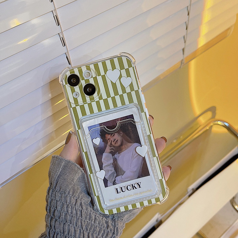 Ốp Điện Thoại Họa Tiết Kẻ Sọc Có Ngăn Đựng Thẻ Cho Iphone 14promax / 13mini 11 / 12pro 678Plus / xsmax / xr