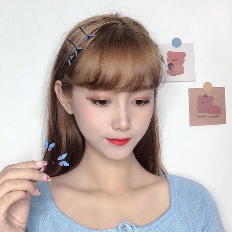 Set 4 Kẹp Tóc Kim Loại Hình Bướm Màu Xanh Dương Phong Cách Hàn Quốc Cho Nữ