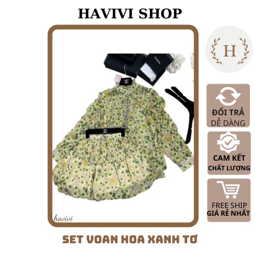 Set Hoa Voan Xanh Tơ Set Đồ Nữ Thiết Kế Thời Trang HAVIVI SHOP