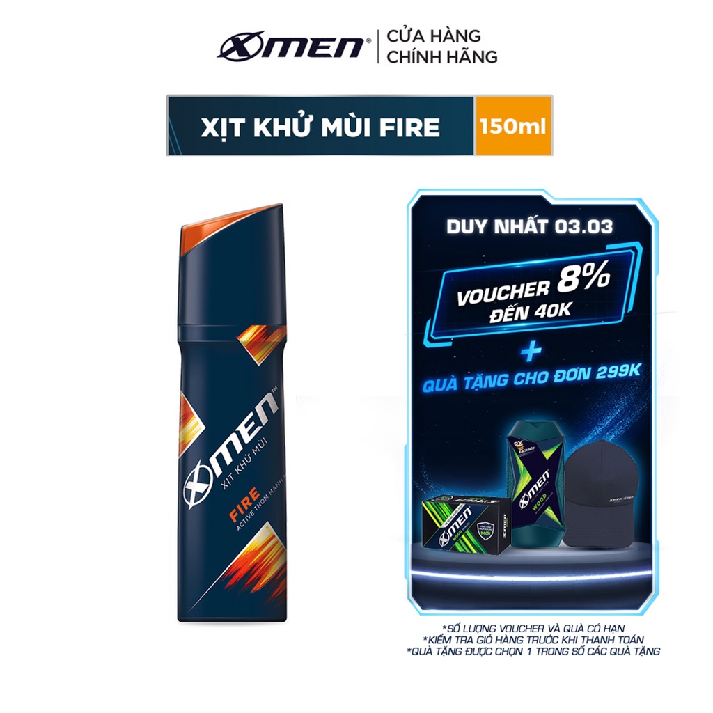 [Mã COSMEN giảm 8% đơn 250K] Xịt khử mùi X-men Fire 150ml