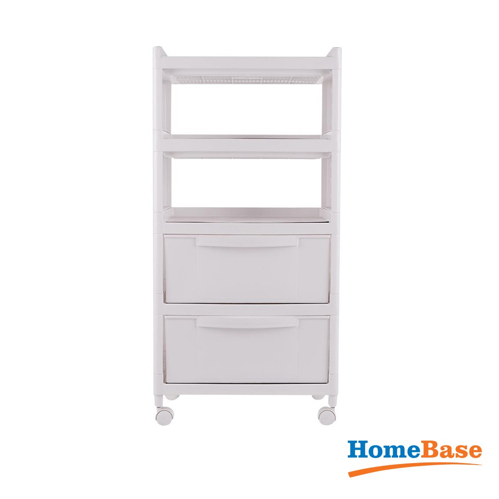 HomeBase API Kệ nhựa 4 tầng có 2 ngăn kéo Thái Lan W48xD30xH98 Cm Trắng